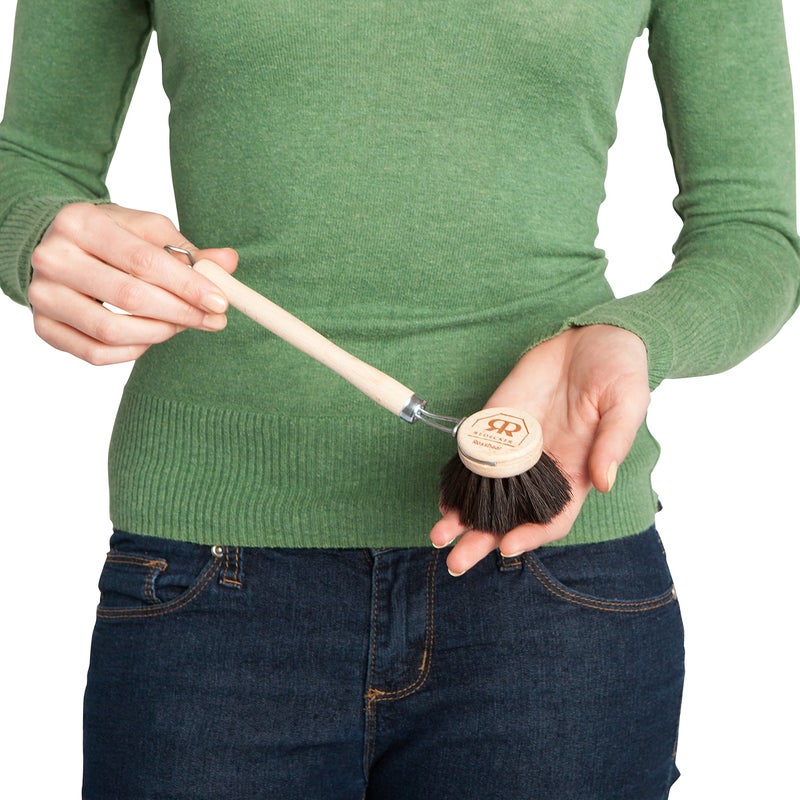 Redecker German-Made Horse Hair Bristle Dish Brush, Soft All-Purpose Scrubber for Kitchen & Household with Strong Horse Hair Bristles, 1-1/2 inch Replaceable Brush Head, Set of 2, 9-inches Long - Image 3